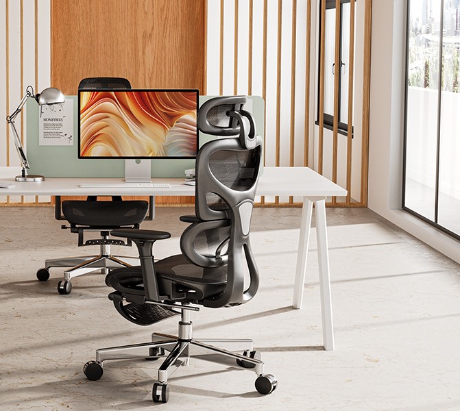Huuger Mesh Office Chair with Footrest, Ergonomic Desk Chair with Lumbar Support, Comfortable, Multi-tilt Angle Backrest, Headrest and 3D Armrest, Large Steel Base, Black