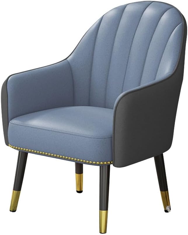 Mid Century Upholstered Lounge Armchair Comfy Reading Chairs Fabric Living Room Chair with Steel Legs,High Back Guest Reception Chairs for Office Lobby(Grey+Blue)
