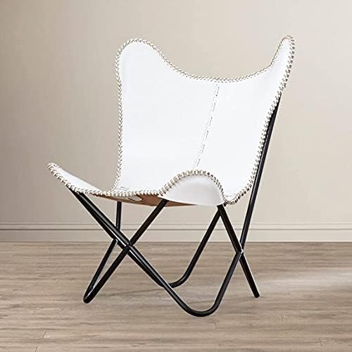 TUZECH Leather Living Room Chairs-Butterfly Chair Brown Handmade with Powder Coated Folding Iron Frame Leather Butterfly Chair
