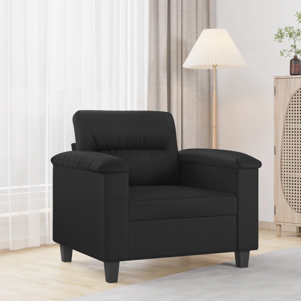 vidaXL Black Sofa Chair - Faux Leather Lounge Recliner for Living Room, Indoor Seating with Comfortable Cushions and Metal Frame