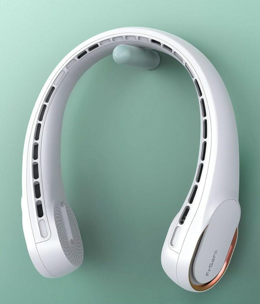 FrSara Neck Fan, Portable Personal Fan Strong Wind, 5200mAh, Air Volume,360° Cooling, No Hair Twisting, Air Volume On 2 Sides, Non-Slip, Quick Charge, Long Use Time, Gift for Father, Dad, Women
