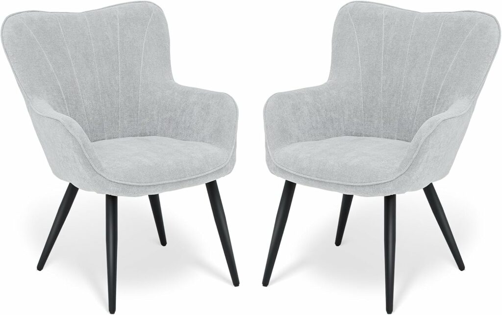 Athena Collection Wingback Accent Chairs Set of 2 for Living Room, Linen Fabric Upholstered Reading Chairs for Adults, Comfy Armchair with Metal Legs for Bedroom, Dorm, Balcony, Grey