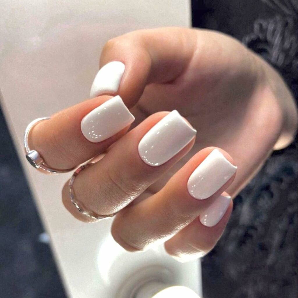 Modelones Pure White Press on Nails for Women, Short Square Fake Nails, Reusable Nail Kit with Nail Glue Adhesive Tabs Mini Nail File, Nails Press Ons 32Pcs16 Sizes, Women Girl Gift