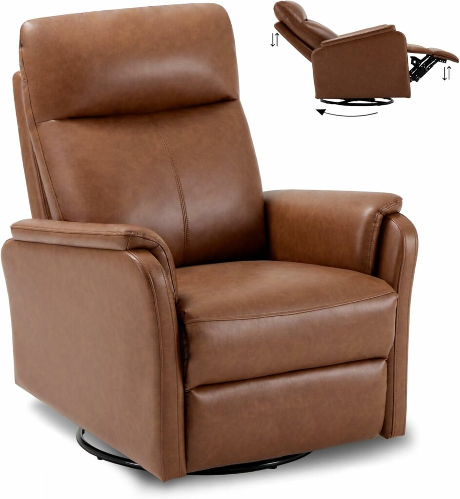 COLAMY Leather Swivel Rocker Recliner, Glider Recliners Chairs for Living Room,Nursery,Bedroom Rocking Reclining with High Back,Wide Seat,Cocoa