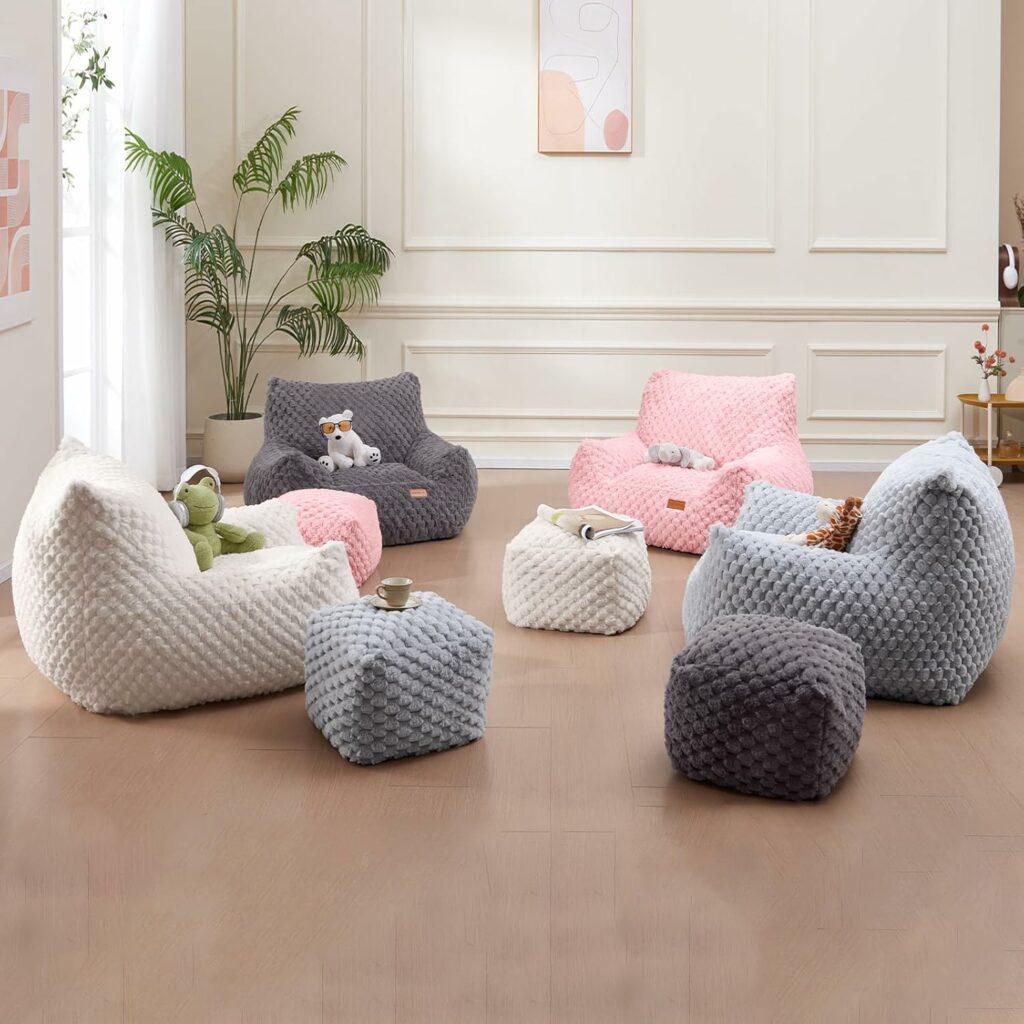 Gaming Chair Comfy Bean Bag Couch Sofa Chair for Bedroom, Modern Faux Fur Reading Bean Bag Chairs for Adults Teens, Living Room Adult Bean Bag Chair with Footrest