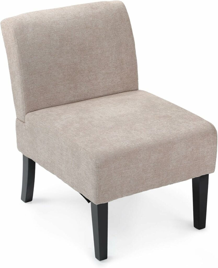 Athena Collection Armless Accent Chair for Living Room, Comfy Linen Fabric Upholstered Side Slipper Chair for Corner, Comfortable and Durable for Bedroom, Dorm, Balcony, Beige