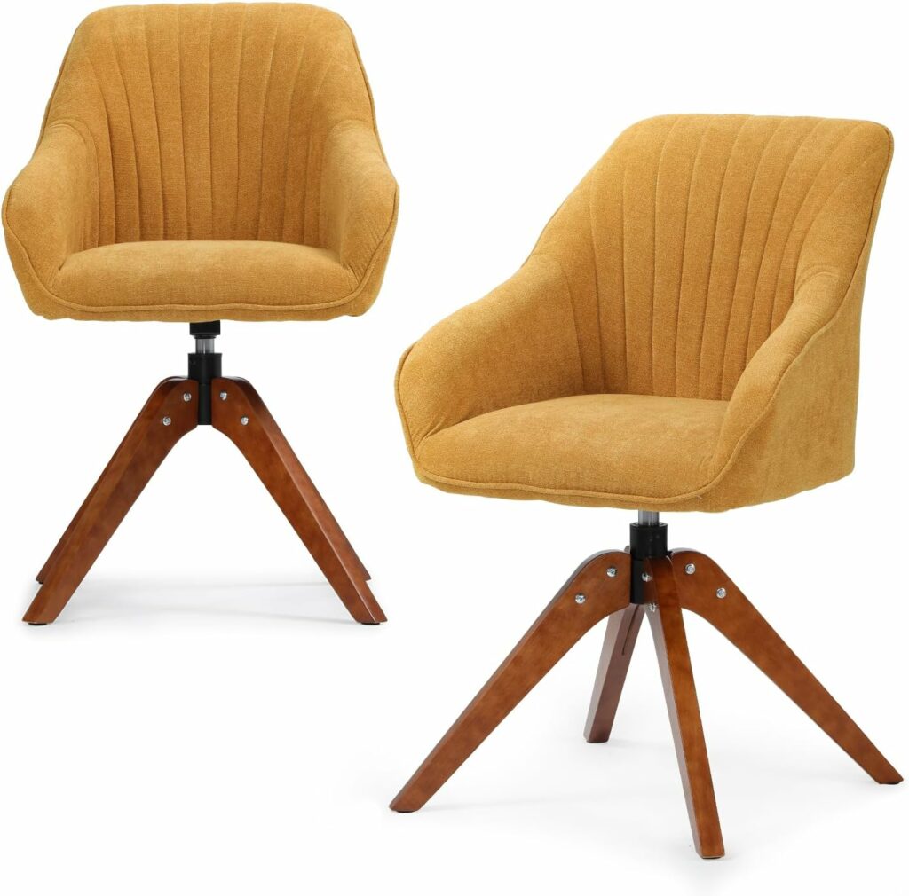 Athena Collection Living Room Accent Chairs Set of 2, Comfy Swivel Reading Chair for Adults, Soft Upholstered Fabric Armchair with Wooden Leg for Living Room, Bedroom, Dorm, Office, Yellow