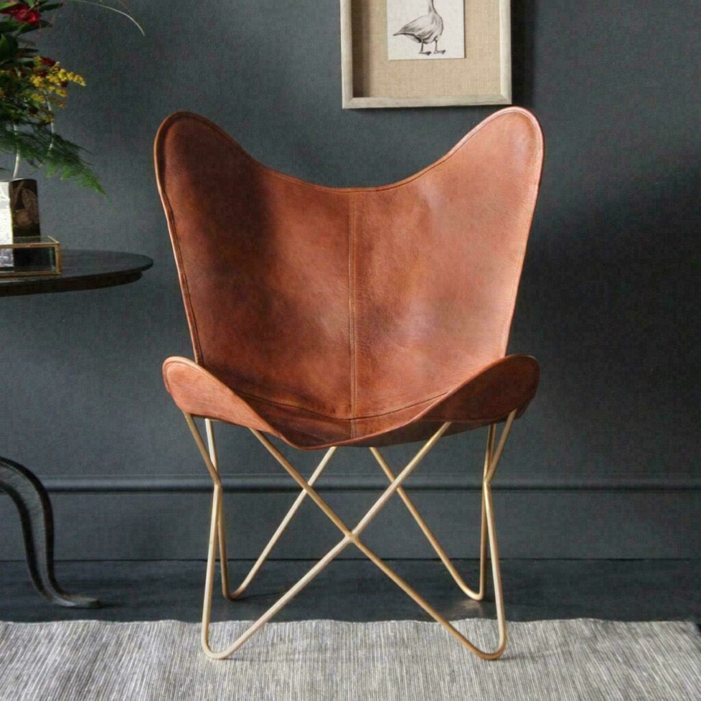 Leather Butterfly Chair with Iron Frame