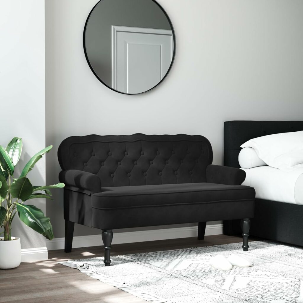 vidaXL Black Velvet Bench with Backrest