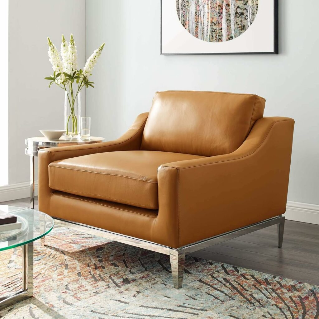 Modway Harness Stainless Steel Base Leather Armchair, Tan