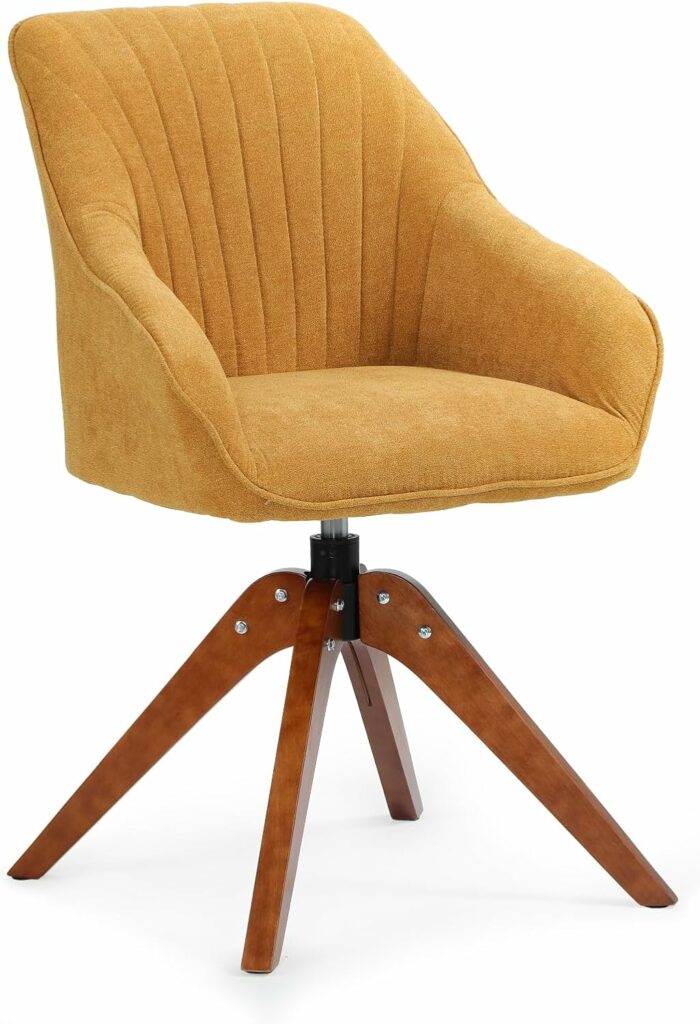 Athena Collection Modern Accent Chair, Comfy Swivel Reading Chair for Adults, Soft Upholstered Fabric Armchair with Wooden Legs for Living Room, Bedroom, Dorm, Office, Yellow