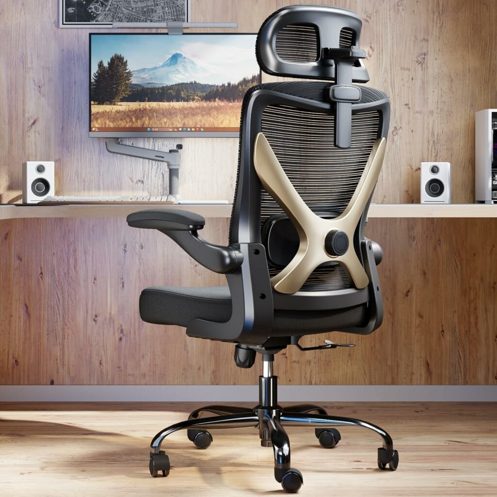 Ergonomic Office Chair - X-Shaped Computer Desk Chair Comfy, Gaming Chair, Office Chair with Lumbar Support, Mesh Office Chairs with Headrests, Desk Chair for Long Hours(White-Orange)