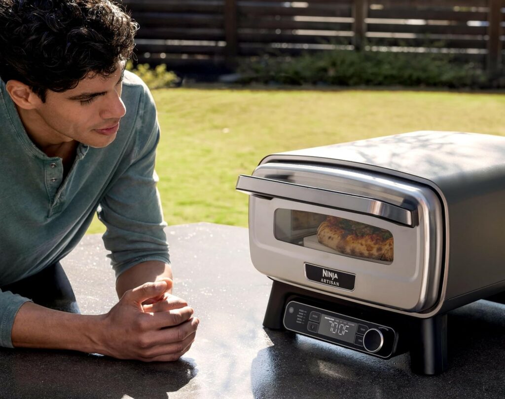 Ninja Artisan 12-inch Outdoor Pizza Oven, 3-minute Pizza, Neapolitan, Thin Crust, New York Chicago, Custom, 700F Max Temperature, Electric Heat, Bake, Broil, Proof, Warm, MO201