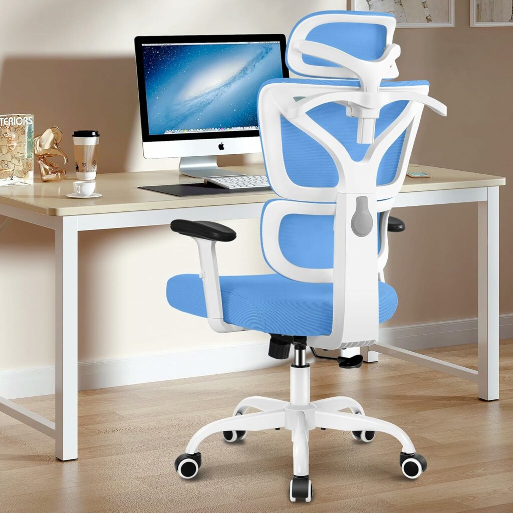 Office Chair Ergonomic Desk Chair, High Back Gaming Chair, Big and Tall Reclining Chair Comfy Home Office Desk Chair Lumbar Support Breathable Mesh Computer Chair Adjustable Armrests (Pink)