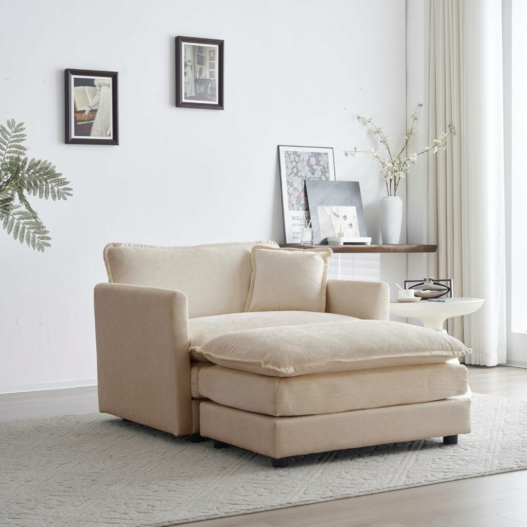Eafurn Accent Chair with Movable Ottoman