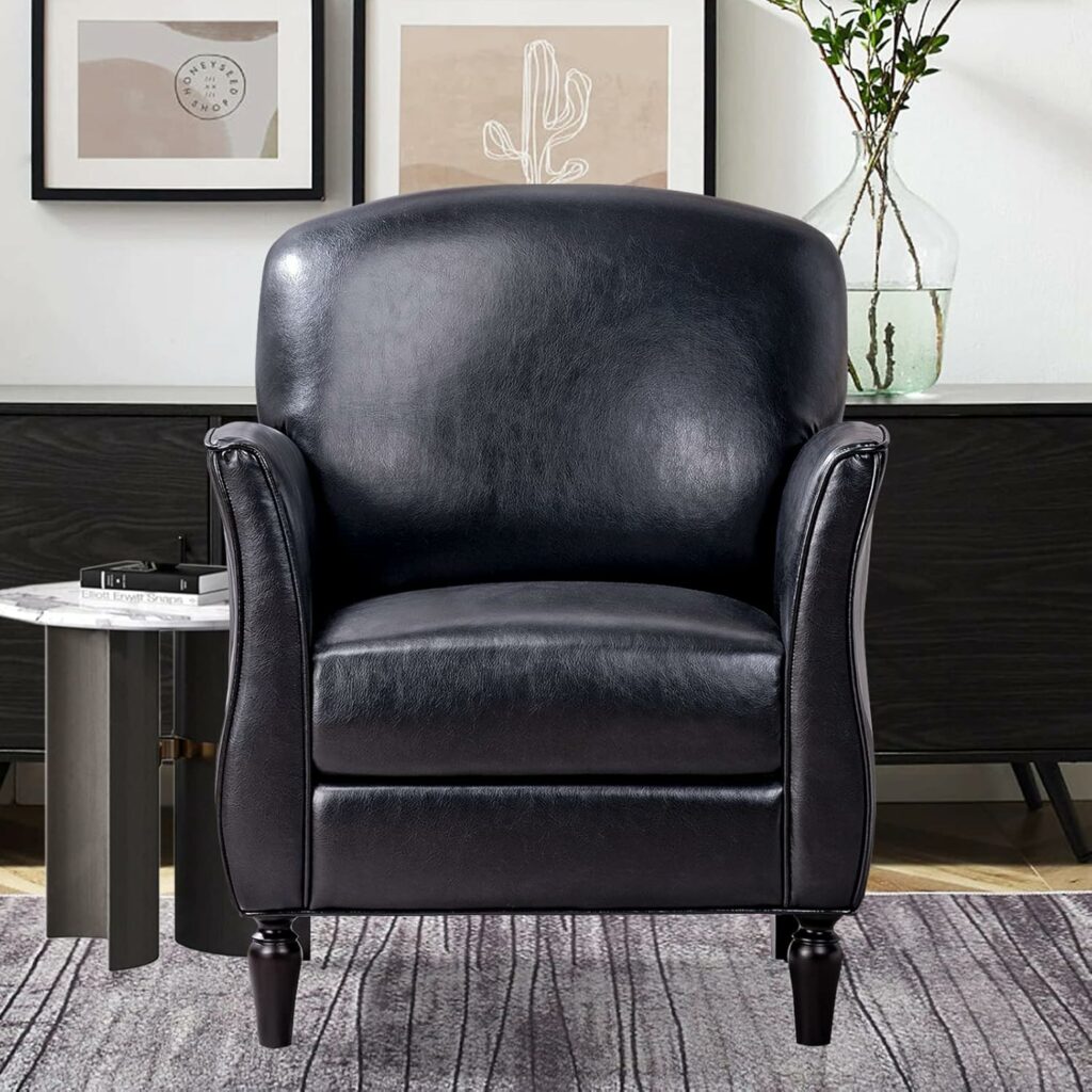 Floral Accent Chair,Living Room Chair,Tufted Armchair,Century Sofa Chair,Upholstered Reading Chair,Modern Club Chair (Black Leather)