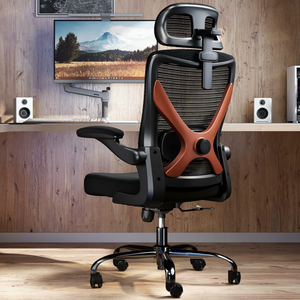 Ergonomic Office Chair - X-Shaped Computer Desk Chair Comfy, Gaming Chair, Office Chair with Lumbar Support, Mesh Office Chairs with Headrests, Desk Chair for Long Hours(White-Orange)