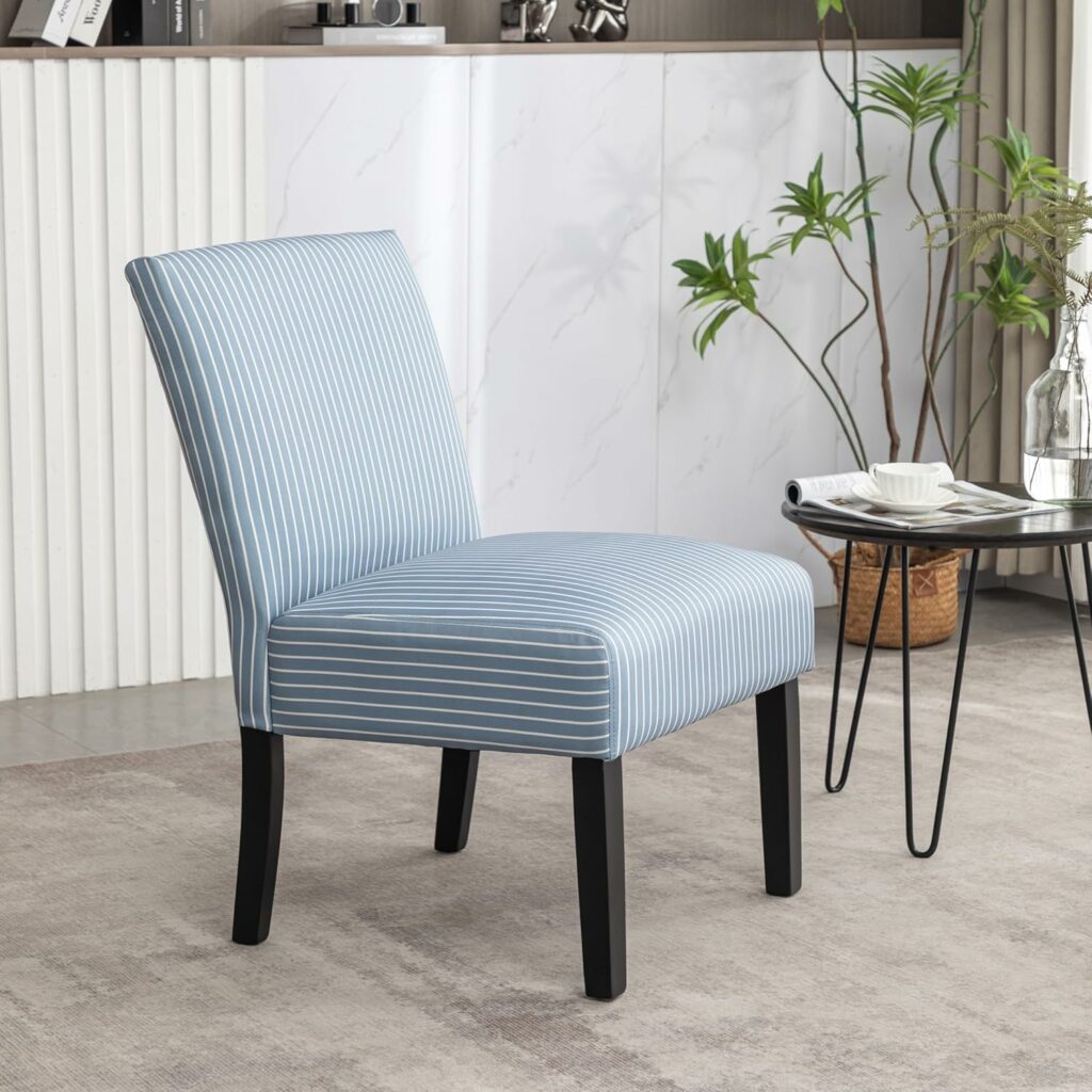 Roundhill Furniture Botticelli Blue Stripe Upholstered Slipper Accent Chair