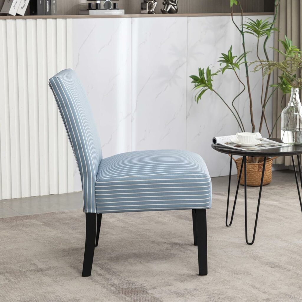 Roundhill Furniture Botticelli Blue Stripe Upholstered Slipper Accent Chair