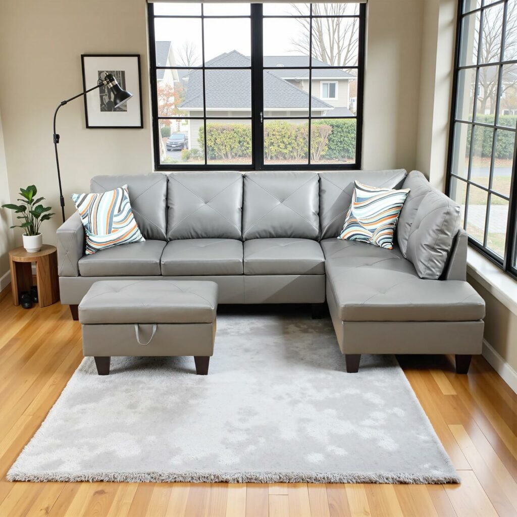 Osparple Leather Sectional Sofa for Apartments