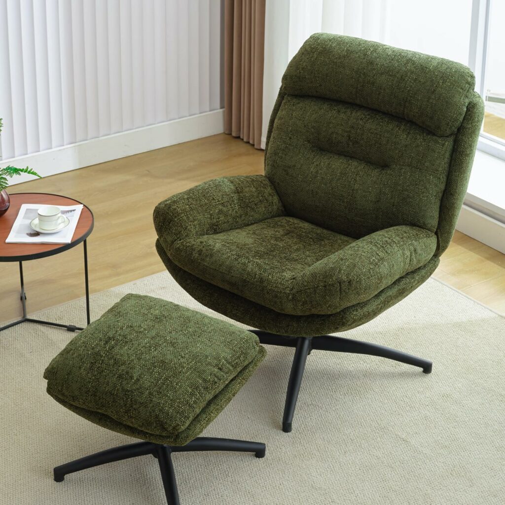 Chenille Swiveling Armchair with Ottoman