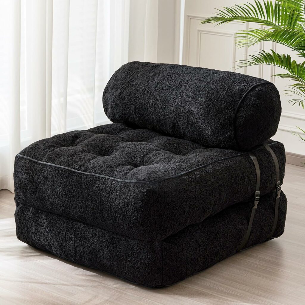 MAXYOYO Folding Futon Sofa Bed with Bolster Pillow