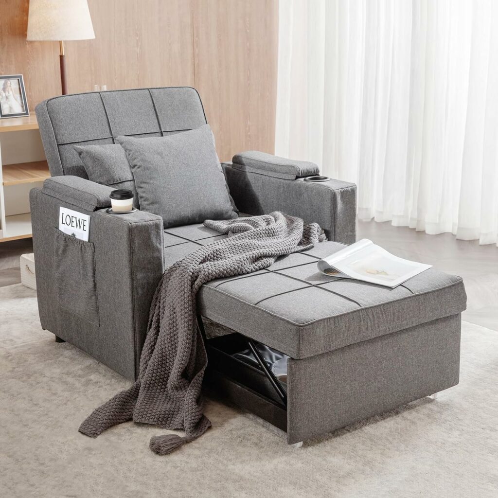 COMHOMA Convertible Sleeper Chair with Cup Holders