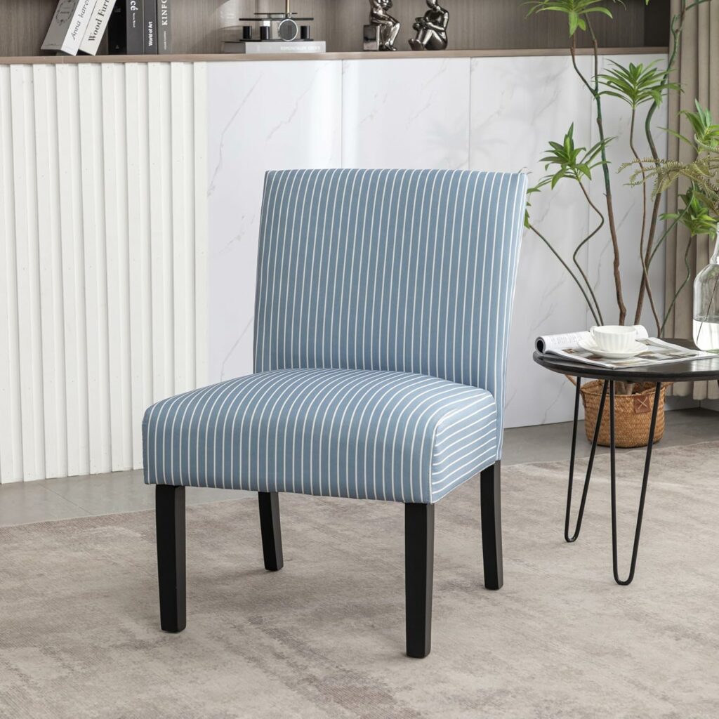 Roundhill Furniture Botticelli Blue Stripe Upholstered Slipper Accent Chair