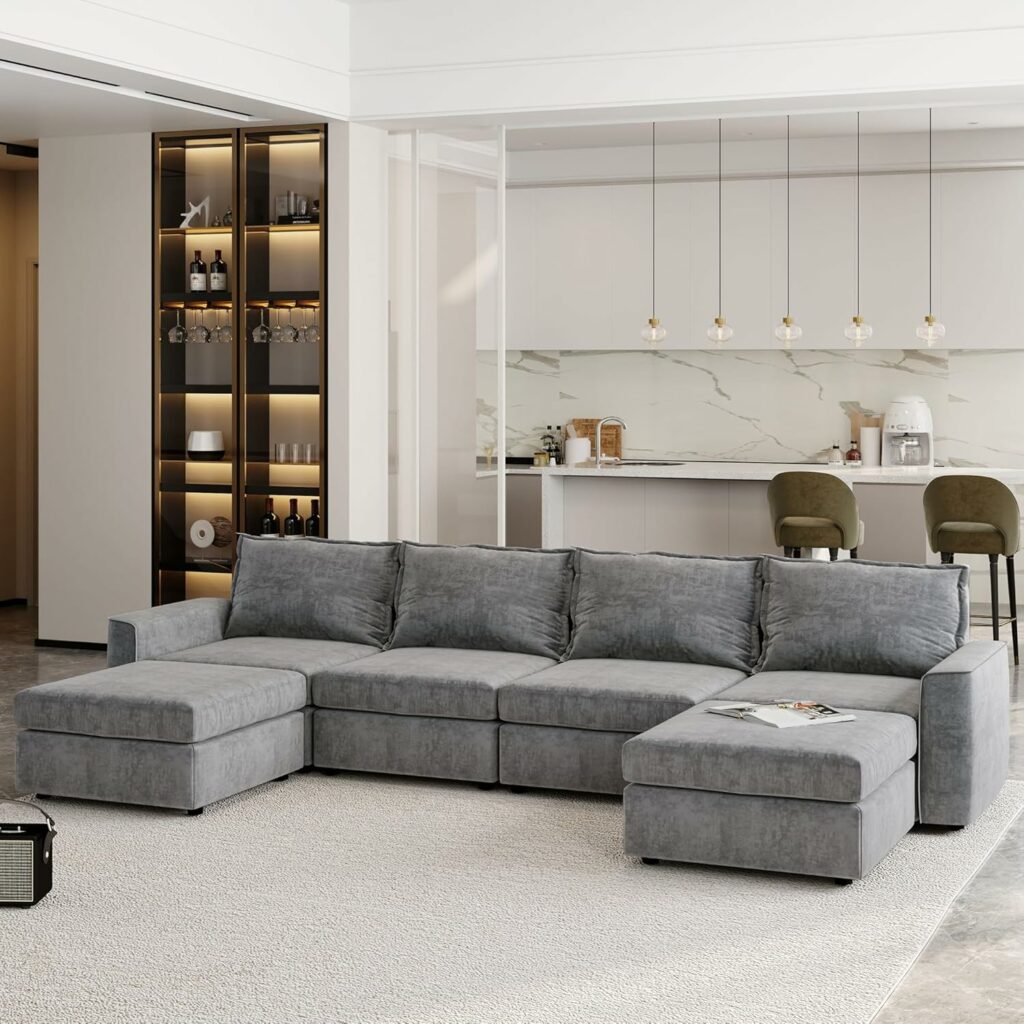 Alevivi U-Shaped Velvet Sofa with Cup Holders