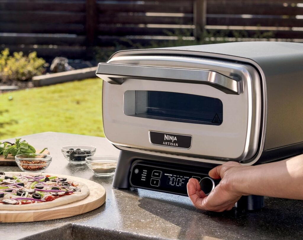 Ninja Artisan 12-inch Outdoor Pizza Oven, 3-minute Pizza, Neapolitan, Thin Crust, New York Chicago, Custom, 700F Max Temperature, Electric Heat, Bake, Broil, Proof, Warm, MO201
