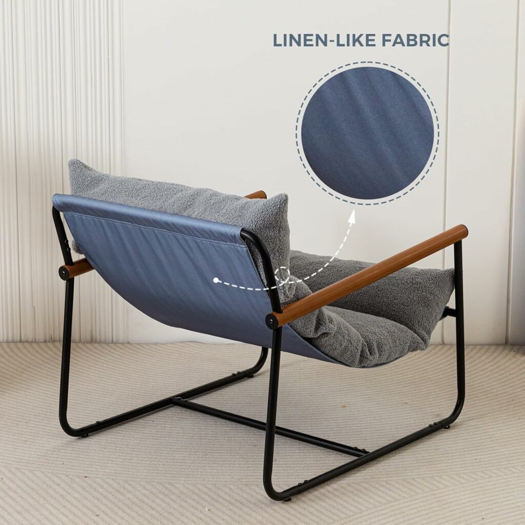 MAXYOYO Sherpa Accent Chair, Boucle Arm Chair Living Room Chair, Reading Accent Chair, Mid Century Modern Bedroom Chair,Teddy Armchair Wooden Arms Metal Frame