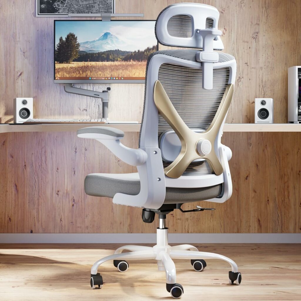 Ergonomic Office Chair - X-Shaped Computer Desk Chair Comfy, Gaming Chair, Office Chair with Lumbar Support, Mesh Office Chairs with Headrests, Desk Chair for Long Hours(White-Orange)