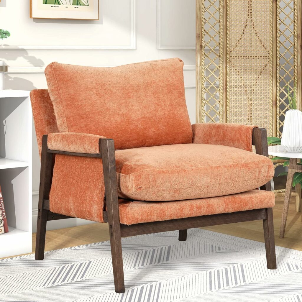 Roundhill Furniture Kelly Velvet Accent Armchair, Orange