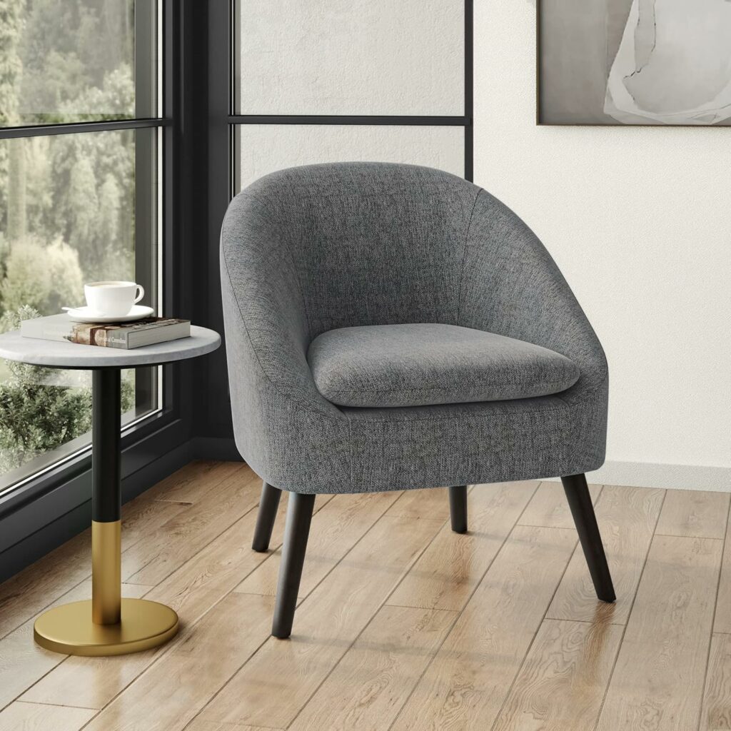 SIMPLIHOME Redding Accent Chair - 27 inch Wide Upholstered Mid-Century Modern Arm Chair in Storm Grey, for Living Room or Bedroom with Solid Wood Frame, Removable Cushion, and Angled Legs