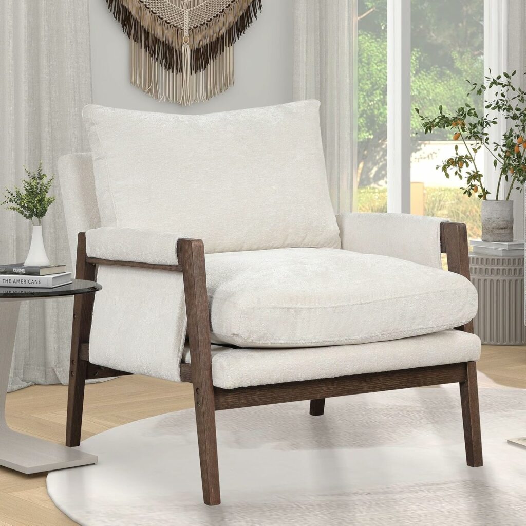 Roundhill Furniture Kelly Mid-Century Modern Velvet Accent Armchair, White
