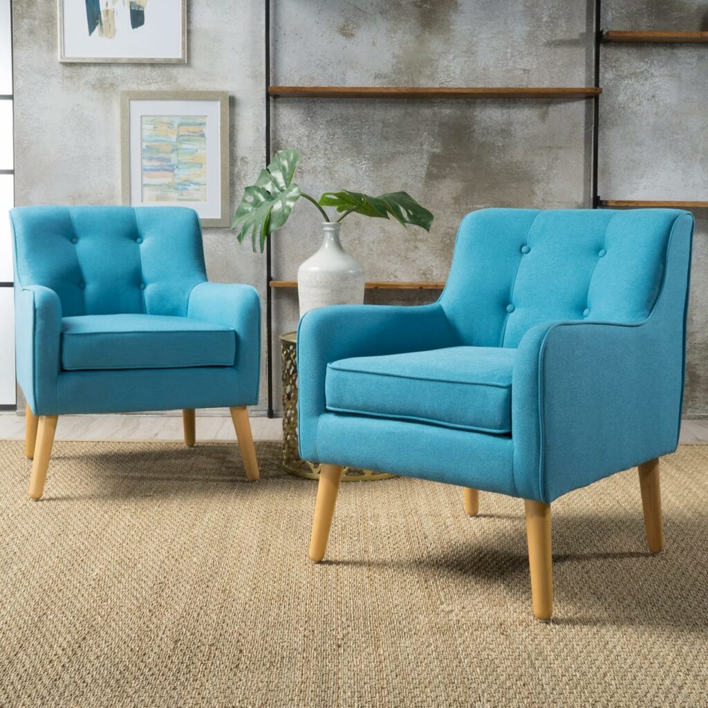 Christopher Knight Home Felicity Mid-Century Fabric Arm Chairs, 2-Pcs Set, Teal