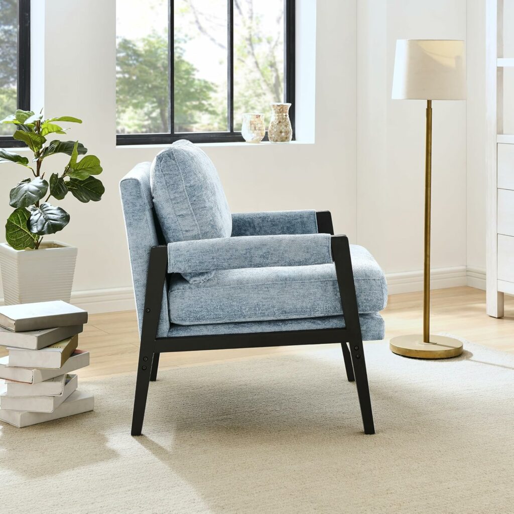 Roundhill Furniture Kelly Mid-Century Modern Chenille Upholstered Chenille Chair, Blue