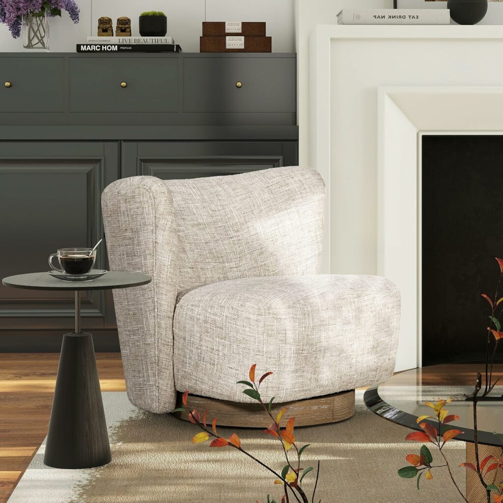 Armless Swivel Accent Chair – Natural Chenille