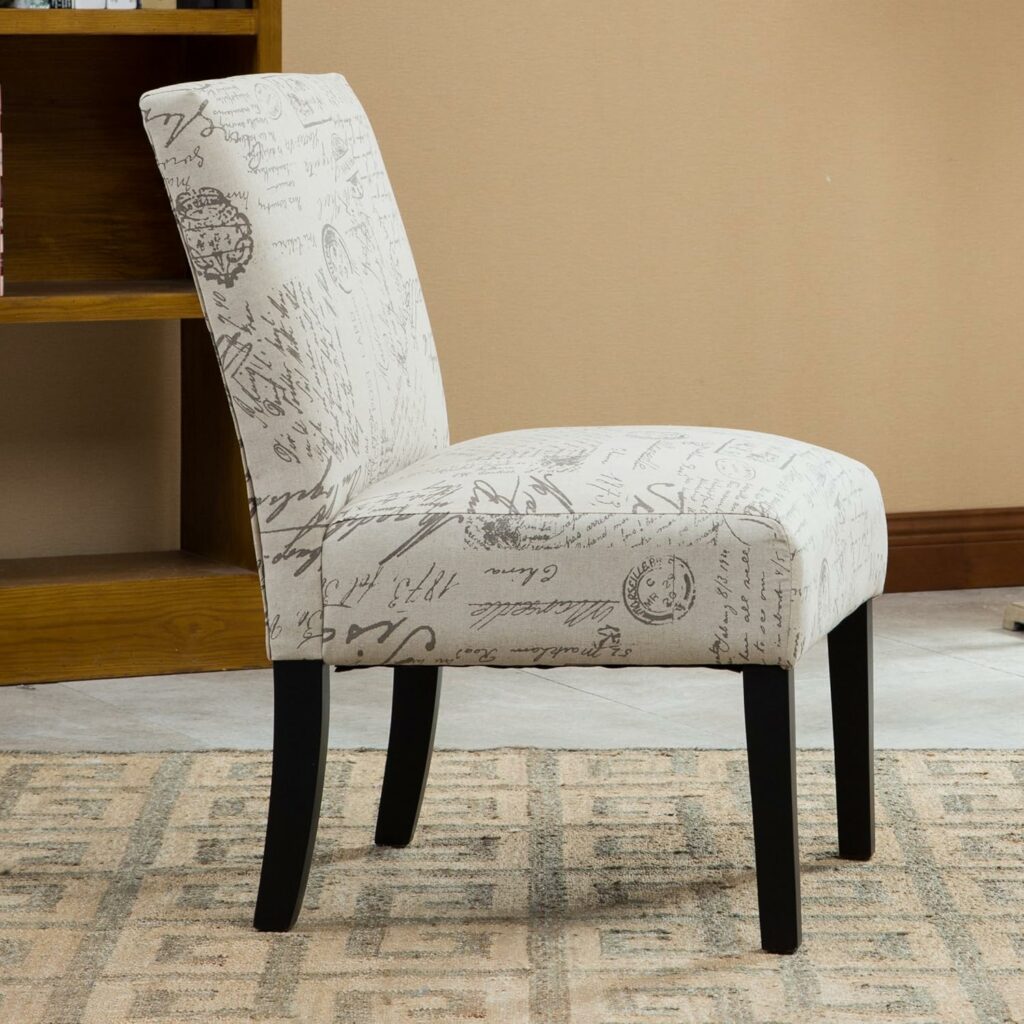 Roundhill Furniture Botticelli Fabric Armless Contemporary Accent Chair, Script Print