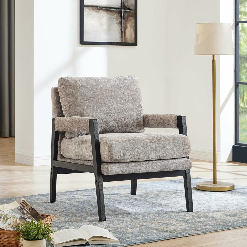Roundhill Furniture Kelly Mid-Century Modern Chenille Upholstered Chenille Chair, Gray