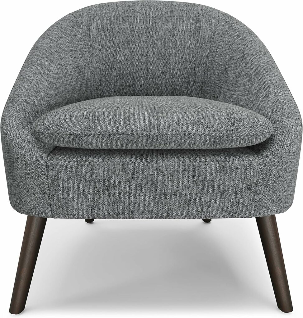 SIMPLIHOME Redding Accent Chair - 27 inch Wide Upholstered Mid-Century Modern Arm Chair in Storm Grey, for Living Room or Bedroom with Solid Wood Frame, Removable Cushion, and Angled Legs