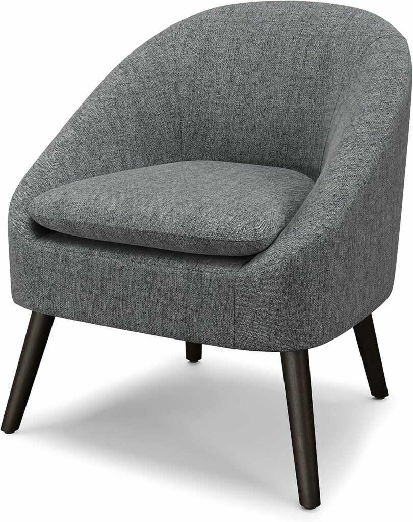 SIMPLIHOME Redding Accent Chair - 27 inch Wide Upholstered Mid-Century Modern Arm Chair in Storm Grey, for Living Room or Bedroom with Solid Wood Frame, Removable Cushion, and Angled Legs