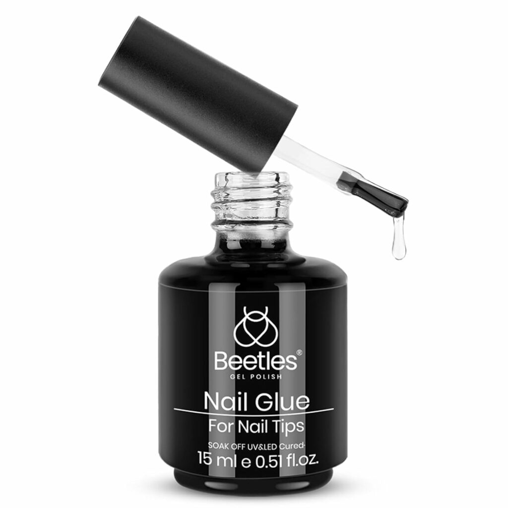 Beetles Gel Polish 9 in 1 Nail Glue with New Formula, 0.5 Fl Oz Super Strong Brush in Nail Gel Glue for False Nails Tips, Rhinestone, Base Gel, Blooming Nail Gel