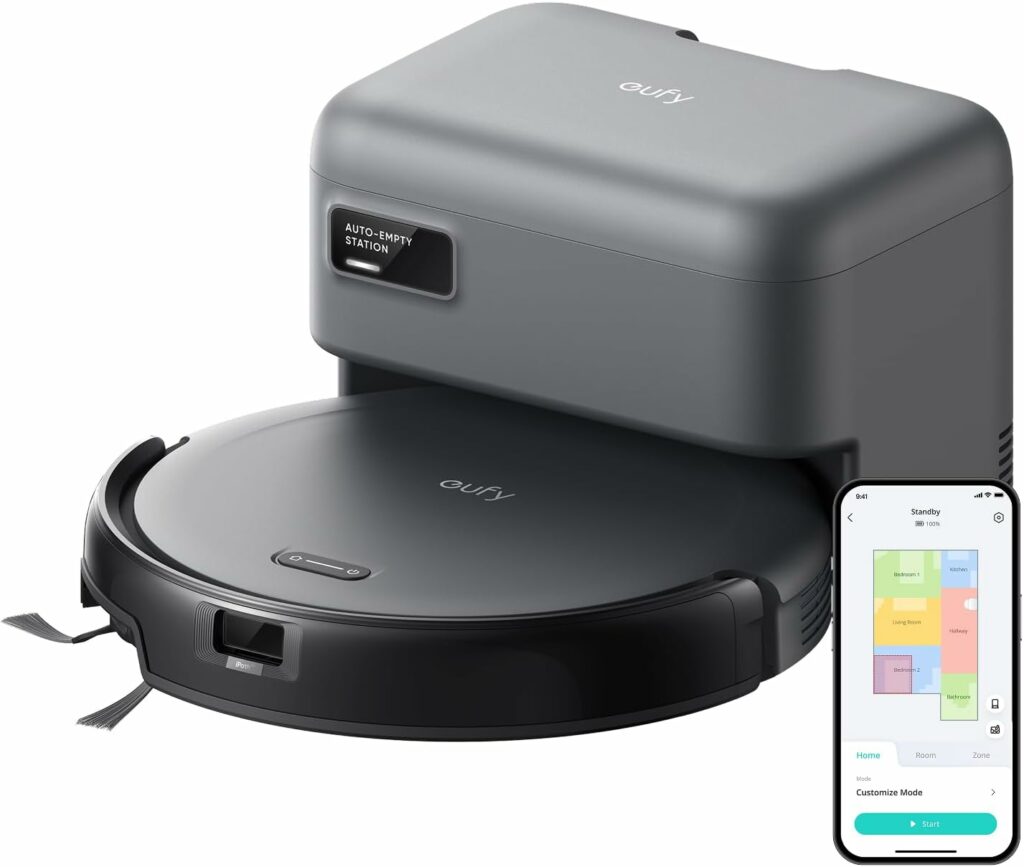 eufy Robot Vacuum C10 with Self Emptying Station, Up to 60 Days Hands Free Cleaning, Edge Expansion Brush, 4000Pa Powerful Suction, 2.85-Inch Slim Shape, Smart Mapping, Lidar Navigation