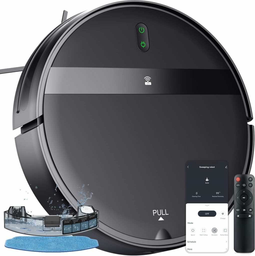 Robot Vacuum and Mop Combo 2300Pa for Pet Hair | Robotic Vacuum Cleaner with WiFi/Alexa/App | Auto Recharge & Tangle-Free | Ultra-Slim Quiet 2.8" for Hard Floors, Low-Pile Rugs