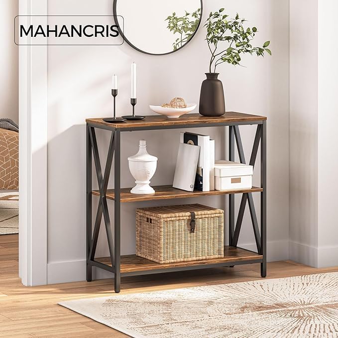 Sofa Table, Industrial Console Table, 3-Tier Narrow Side Table with Open Shelves, Foyer Table for Entryway, Hallway, Kitchen, Living Room and Bedroom, Easy Assembly, Rustic Brown CTHR8001Z
