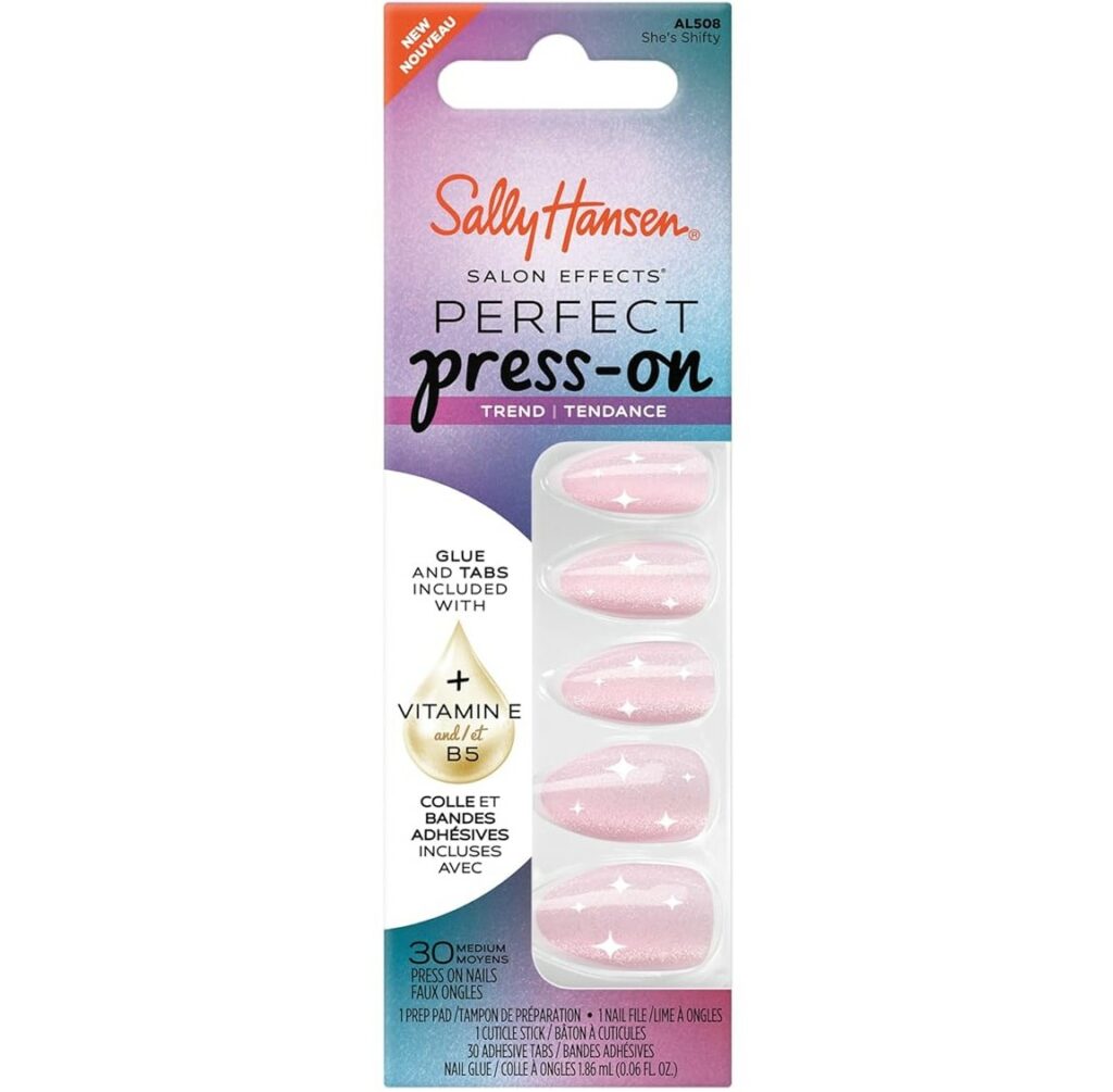 Sally Hansen Salon Effects® Perfect Press On, She's Shifty​, Press On Nails, Almond Shaped, Non-Damaging Adhesive Tabs, File, and Alcohol Pad Included