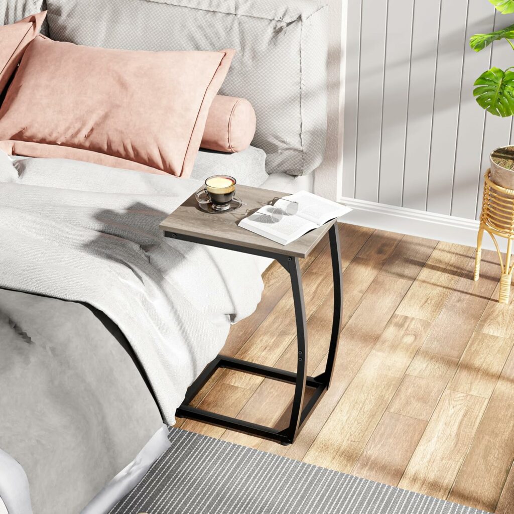 C-Shaped End-Table Set of 2 - Side Table for Couch,Curved Support Legs,TV Tray Table for Living Room Bedroom（Lvory）