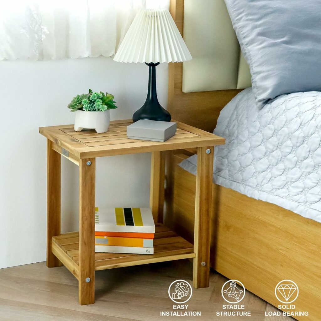 Double Adirondack Side Table, Weather-Resistant Rectangular End Table for Patio, Garden, Lawn, and Living Room. Ideal as a Stylish Indoor and Outdoor Side Table Companion, Light Natural